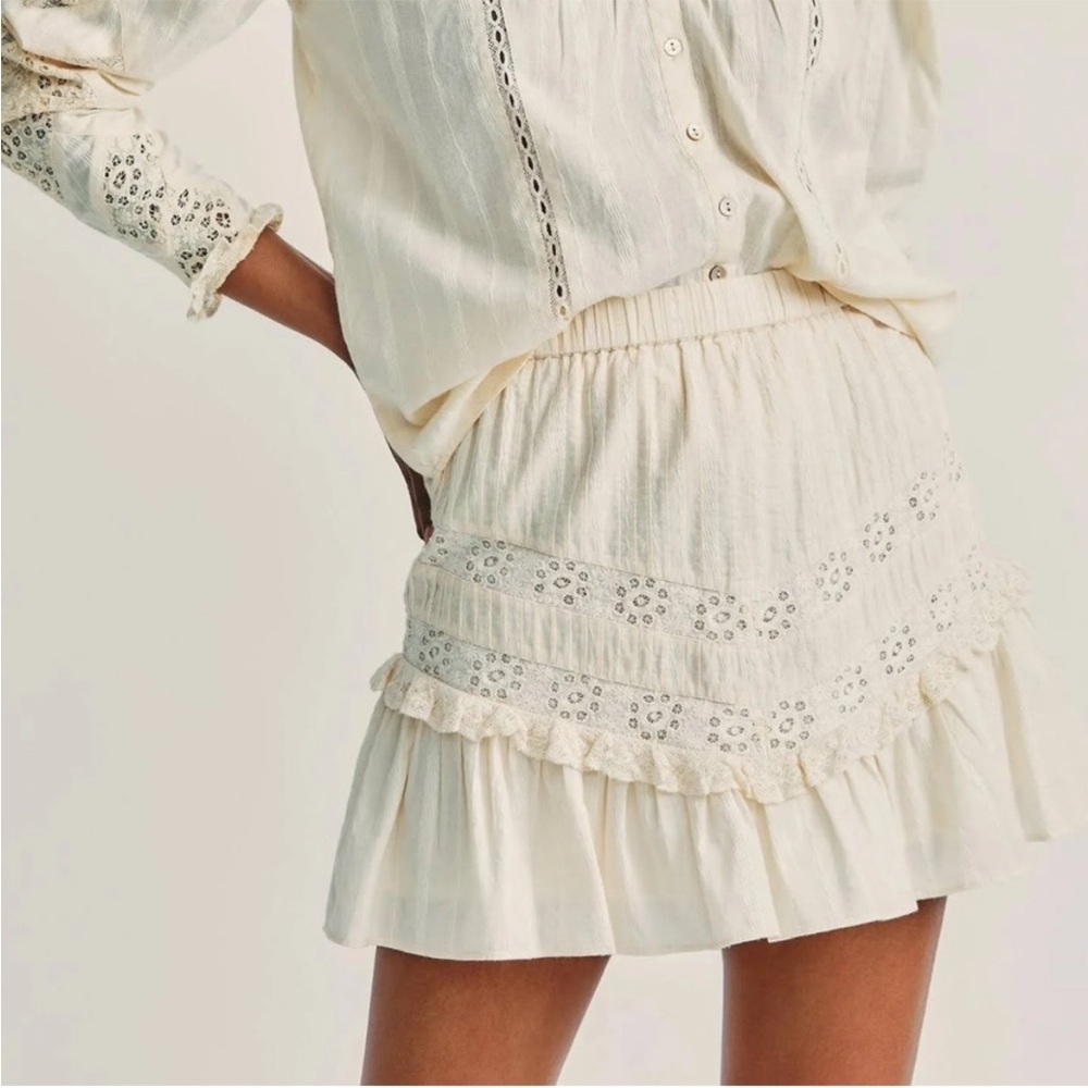 LoveShackFancy Cove Lace Eyelets Cotton Mini Skirt Ivory XS NWT